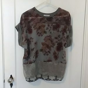 Zara W&B | Grey Floral Print Shirt with Lace Hem
